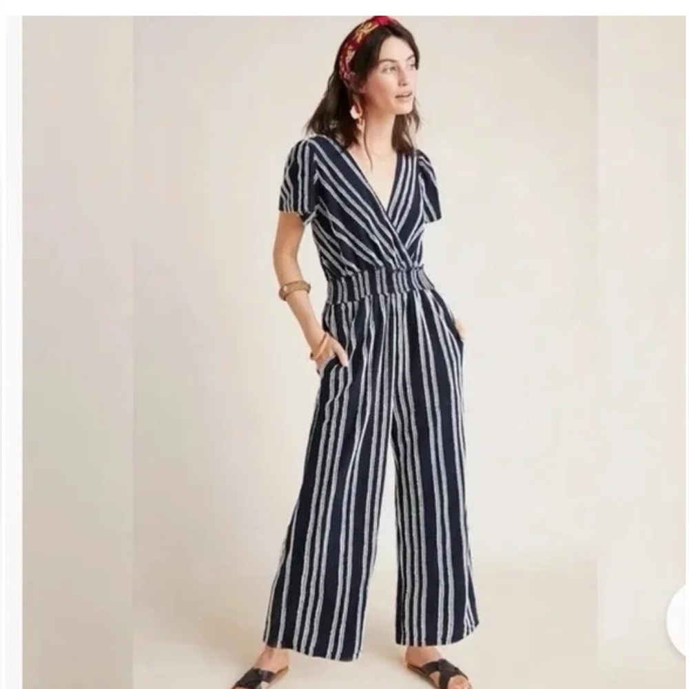 Dolan Navy and White Striped Jumpsuit by Anthropologie